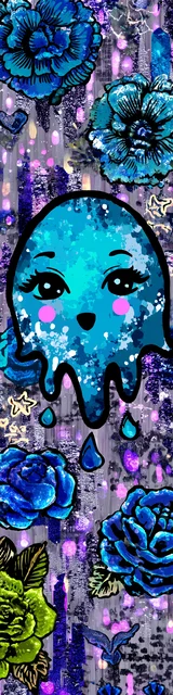 Free kawaii bookmark featuring a blue ghost dripping with goo